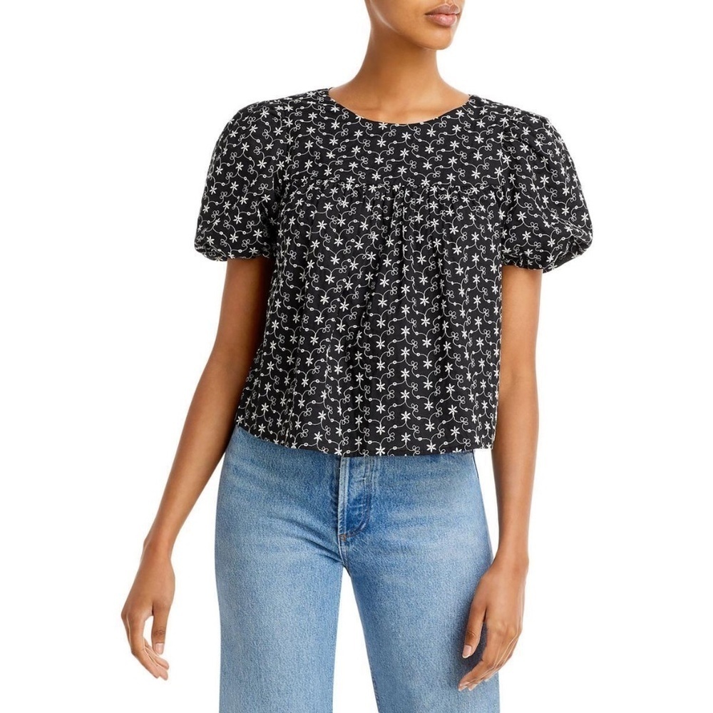 Aqua Womens Embroidered Eyelet Top Blouse Shirt